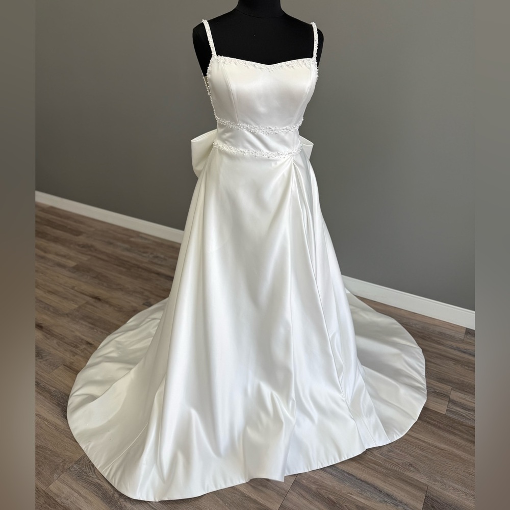 Nora Spencer Signature Classic Satin A-Line Wedding Dress with Bow